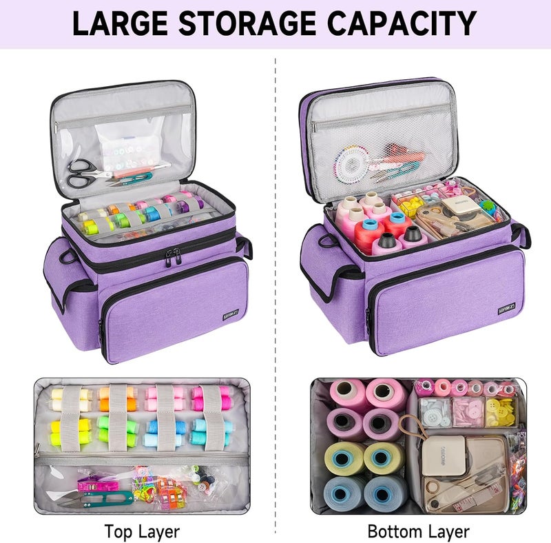 LEFORZ Large Sewing Supplies Organizer,Double-Layer Sewing Accessories Storage and Organizer Case Bag,Protable Travel Sewing Box Sewing Basket for Sewing Tools,Purple(Bag Only) - Image 3
